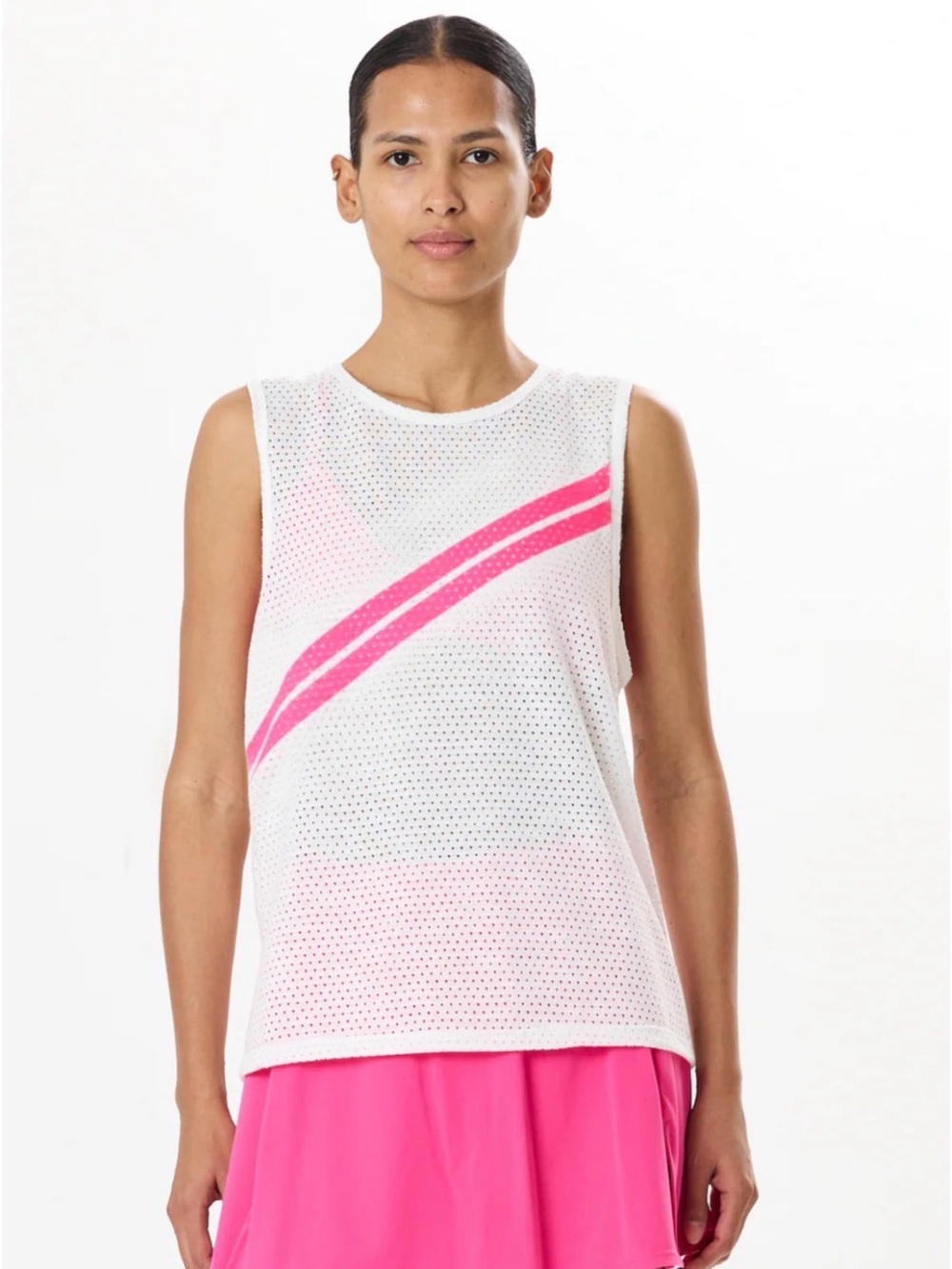NWT SPLITS59 Bandit White Mesh Tank Pink Stripes Size Small - Picture 3 of 7
